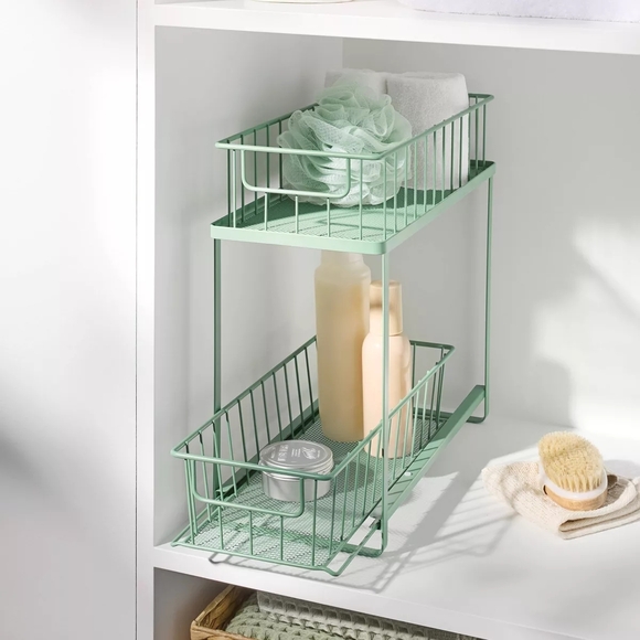 Green Metal Two-Tier Slide Out Storage Rack - Picture 2 of 4
